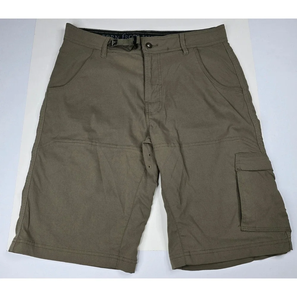Prana Zion Cargo Shorts Mens 33 Olive Brown Stretch Hiking Climbing 12 Inseam